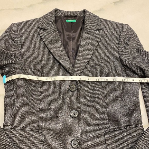 Benetton Wool Blazer Size XS 40 Gray Black Wool Silk Button Closure - Picture 6 of 13